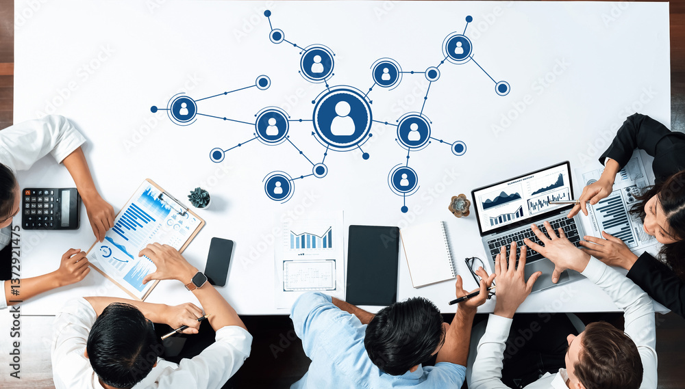 Leinwandbilder a dynamic office scene featuring a collaborative business meeting focused on data analysis and netwo