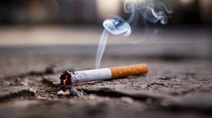 Close up of a burning Cigarette on the Street – Littering and Smoking 