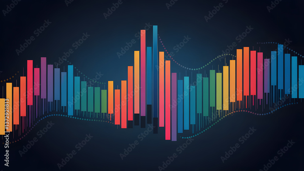 Poster colorful data visualization: a vibrant visual of a data analysis and financial analysis with a rainb