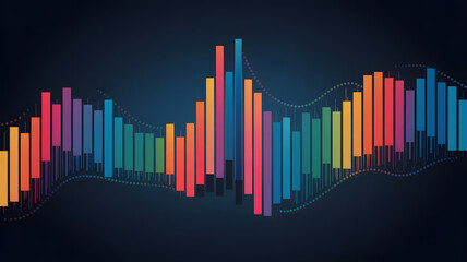 Colorful Data Visualization: A vibrant visual of a data analysis and financial analysis with a rainbow-colored bar graph on a dark backdrop