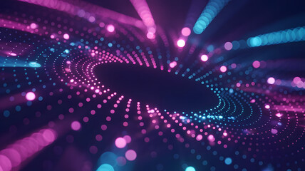 Dynamic Data: A mesmerizing digital abstract art showcases the elegance of data visualization. The artwork features concentric circles composed of glowing particles.