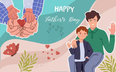 Collage, banner, background, horizontal, fathers day, family, hand drawn vector illustration.