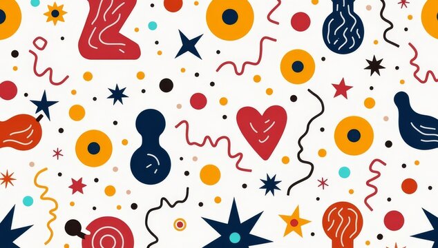 Fun colorful line doodle seamless pattern. Creative minimalist style art background for children or trendy design with basic shapes. Simple childish scribble backdrop