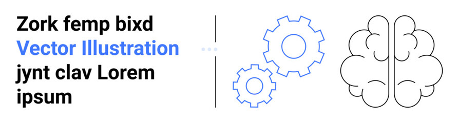 Brain outline paired with interlocking gears symbolizing cognitive function, innovation, and teamwork. Ideal for creativity, technology, education, strategy, planning, research simple landing page