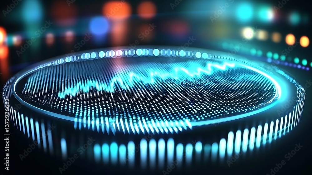 Poster circular data visualization of market trends. dynamic, glowing graph
