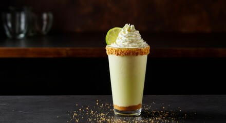 Key lime pie milkshake with whipped cream and graham cracker crust