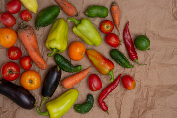 Organic vegetables on craft paper background.