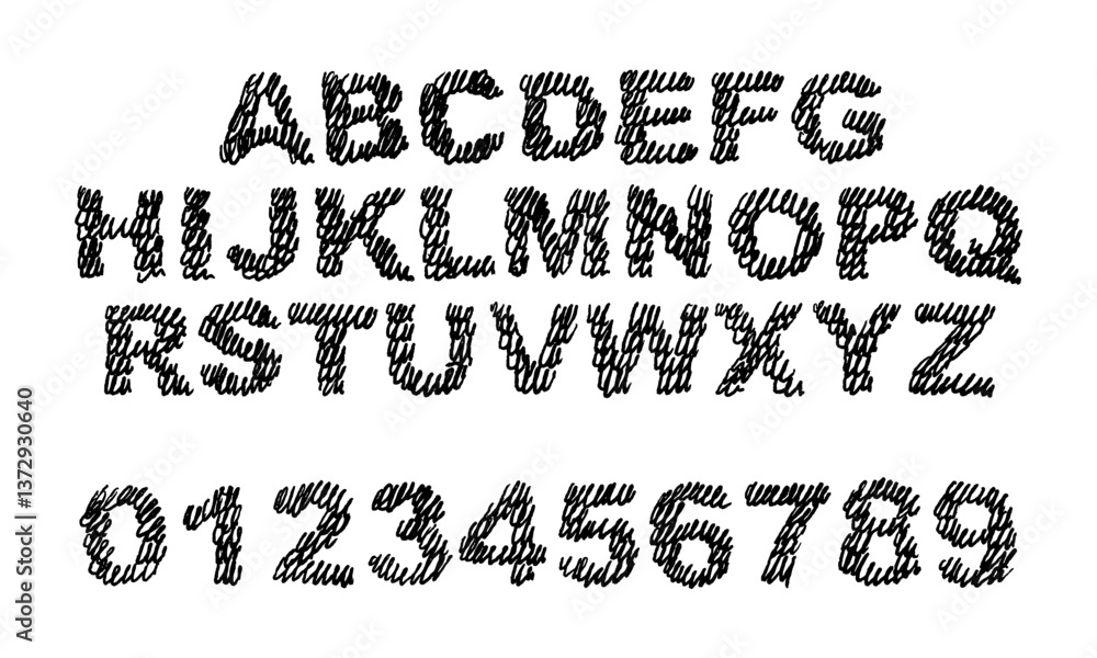 Poster english alphabet and numbers from handwritten curls. doodles and squiggles. vector set