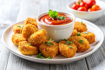 Crispy Chicken Nuggets, Tomato Ketchup, Parsley Garnish, Appetizer Plate