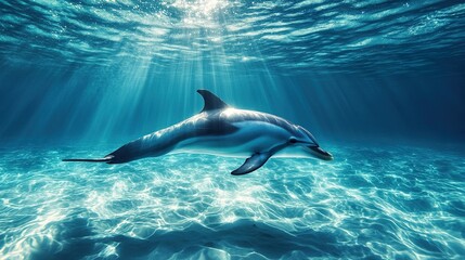 Elegant dolphin swimming through sunlit ocean waters with turquoise hues