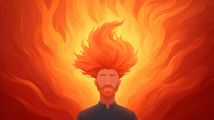 Strong Masculine Portrait Illustration with Fiery Background Elements