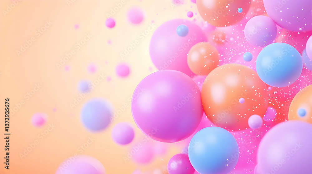 Poster luminous spheres in a breathtaking array with colorful burst effect