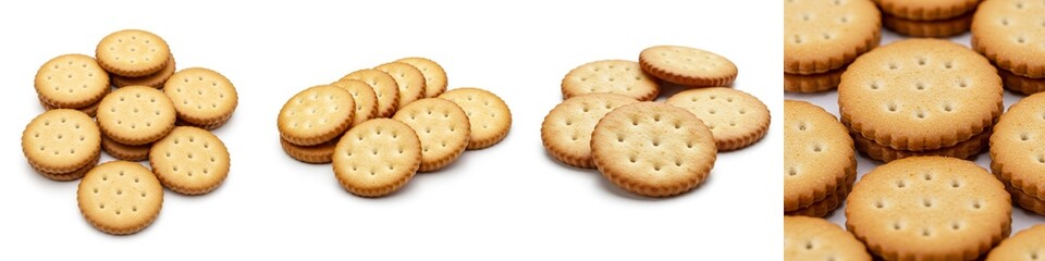 Delicious Sweet Crackers Isolated on White - Sweet crunchy crackers, perfect for snacking, offering a delightful texture and taste. Symbolizing simplicity, refreshment, satisfaction, enjoyment