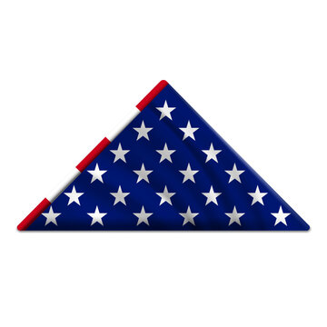 Folded USA flag. American flag folded into a triangle isolated on white background. Concept Memorial Day, Independence Day, July 4th. Flat lay, Top view. Vector illustration