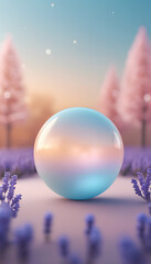 Pastel Dream: A Serene Sphere Amidst Lavender and Pink Trees