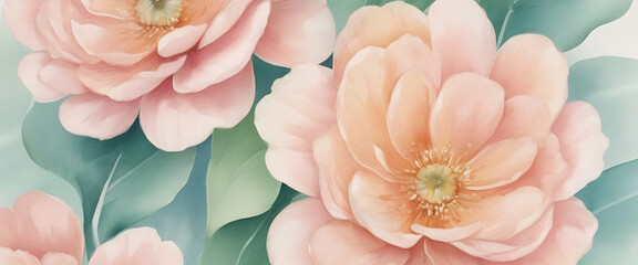 Serene Pastel Blossoms: A Watercolor Dream of Peach Roses