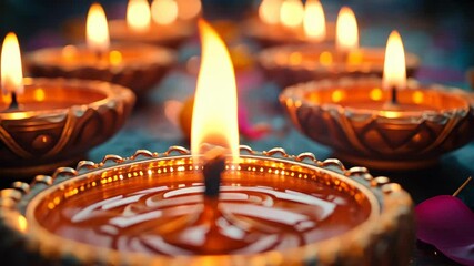 Celebrating Indian traditions with diyas during festival of lights in vibrant cultural setting