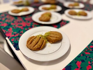 Turkish traditional sherbet dessert kalburabasti sekerpare or deniz dalgasi