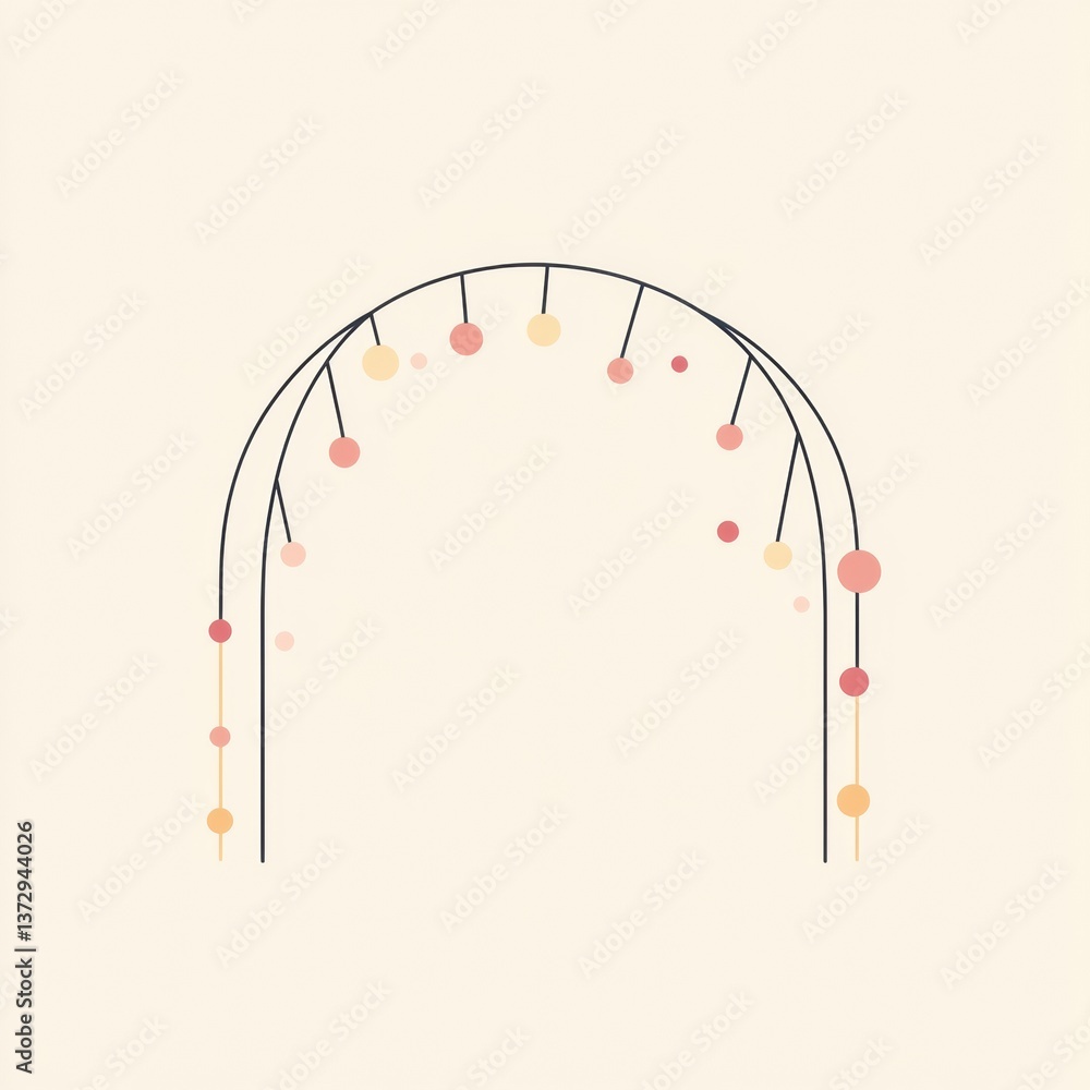 Poster minimalistic logo design with festive lights forming an elegant arch against a soft pastel backgroun