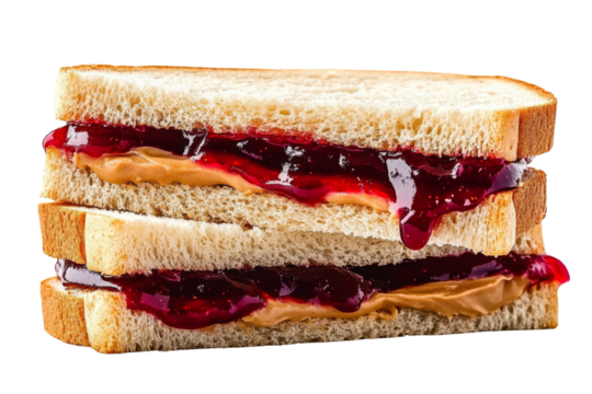 Double-Decker Peanut Butter and Jelly Sandwich, Isolated on Transparent Background, Food Photography, Delicious, sandwich, food, jelly
