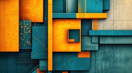 Abstract composition showing textured blocks with contrasting color and shapes