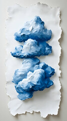 Fototapeta premium Thickly painted blue clouds stacked on textured paper creating a soft volumetric effect with deep shadows and cool lig