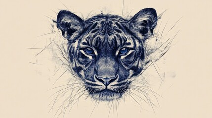 Obraz premium Striking tiger portrait shows piercing blue eyes in artistic rendition