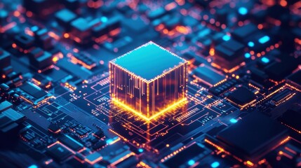 Obraz premium Abstract circuit board futuristic technology processing background digital computer CPU binary microchip processor futuristic computing science hardware in laptop motherboard virtual integration