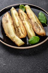 Baked eggplant vegetable cooking tasty fresh delicious gourmet food background table rustic food top view copy space keto and paleo diet vegetarian and vegan food