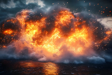 Naklejka premium Large explosion of flames and sparks