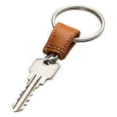 Sleek Metal Keychain with Leather Fob A Modern Security Essential on Transparent Background
