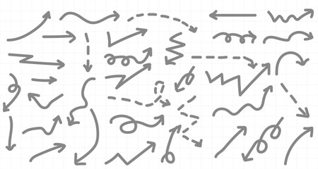 Collection of drawn arrows, icons, signs .Set of simple flat arrows isolated on white background. Arrow icons and arrow colour. Stock vector. EPS10.