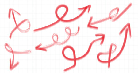 Collection of drawn arrows, icons, signs .Set of simple flat arrows isolated on white background. Arrow icons and arrow colour. Stock vector. EPS10.