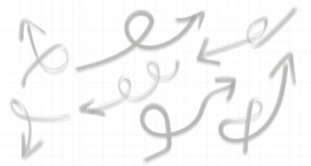 Collection of drawn arrows, icons, signs .Set of simple flat arrows isolated on white background. Arrow icons and arrow colour. Stock vector. EPS10.