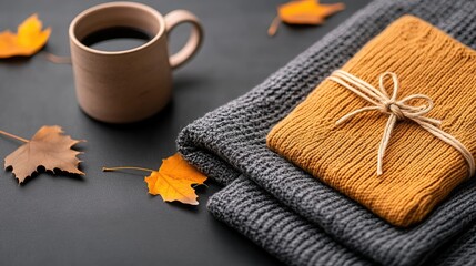 A cozy knit cardigan laid over a soft fleece blanket in a winter-inspired setting