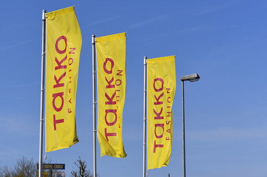 Germany, Steinfeld, March 29. 2025, sign or lettering of TAKKO, Takko Fashion is one of the 17 largest clothing retailers in Germany.