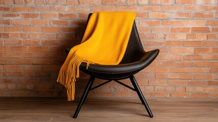 A cozy wool poncho draped over a metal-framed lounge chair in a rustic loft