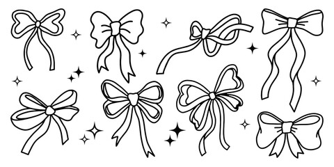Hand Drawn Bow Set &ndash; Artistic Hand Sketched Ribbon Knots in a Variety of Decorative Styles and Shapes for Packaging, Greeting Cards, Holiday Invitations, and Posters