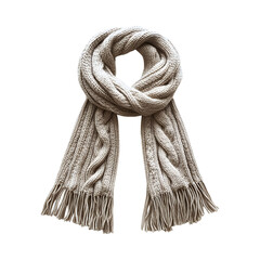 A Cable Knit Scarf with Fringes Isolated on Transparent Background