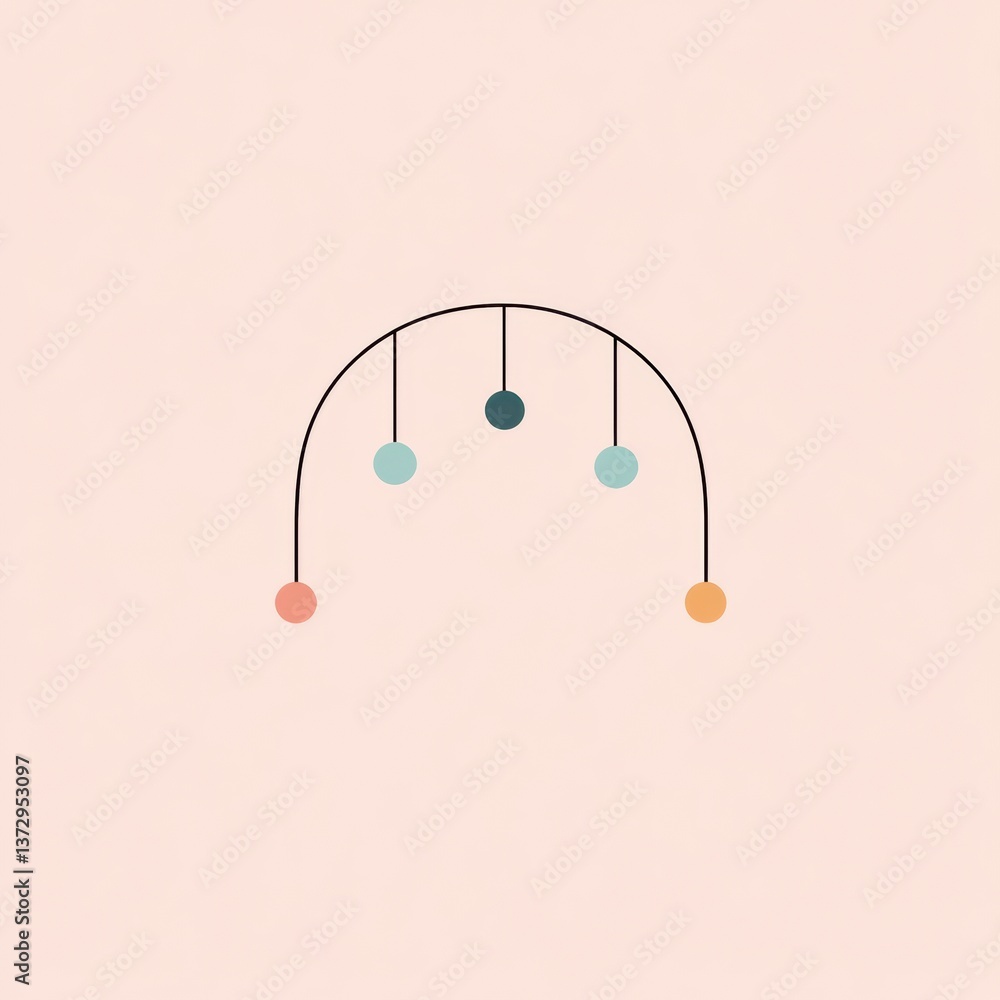 Poster minimalistic logo design featuring festive lights arranged in an elegant arch above a soft pastel ba