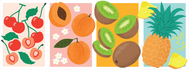 Colorful Tropical Fruit Vector &ndash; Cherries, Apricots, Kiwis, Pineapple