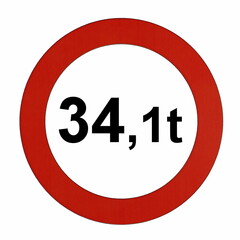 Illustration des Stra&szlig;enverkehrszeichens "Maximal zul&auml;ssiges Gesamtgewicht 34,1t"	
