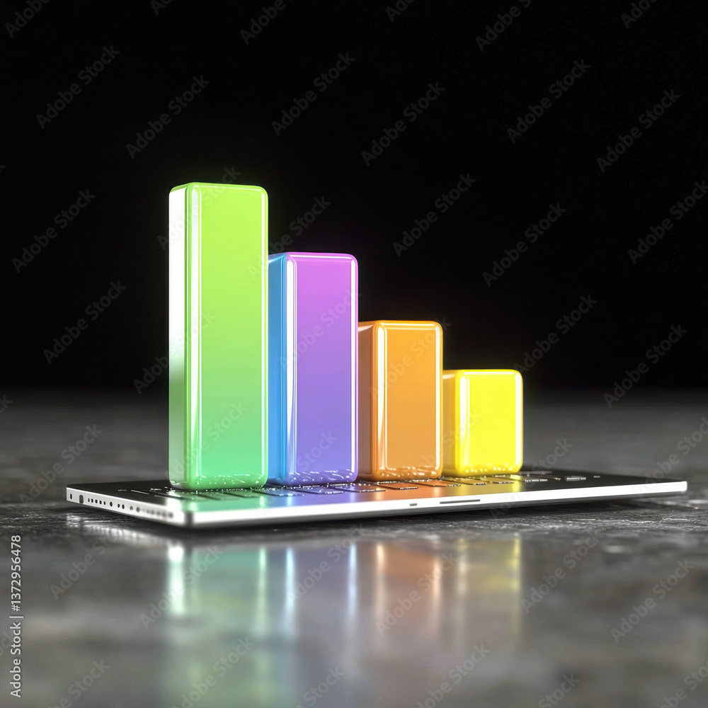 Aufkleber colorful 3d bar graph showing data decline on reflective surface