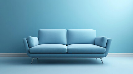 A bright and minimalistic rendering of a modern sofa in an empty living room, ideal for interior design presentations