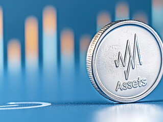 Silver Asset Coin on Blue Financial Chart Background