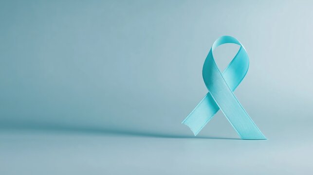 Teal awareness ribbon on a blue background.
