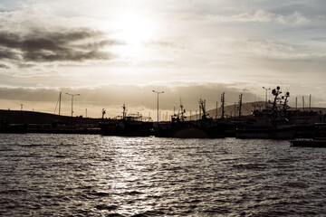 Fototapeta premium boats in the harbor at sunset in Dingle, Ireland