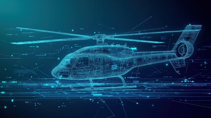 digital helicopter , glowing lines and helicopter technology background