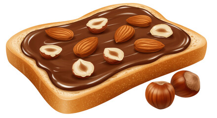 Isolated Bread Slice with Chocolate Spread and Nuts