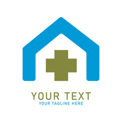 Obraz premium Medical House Cross Logo, Geometric Home Symbol Design, Isolated on White